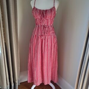 Elegant Red Gingham Midi Dress